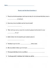 English Worksheet: Beauty and the Beast (1991) Comprehension Questions