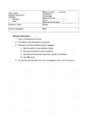 English Worksheet: Oral evaluation