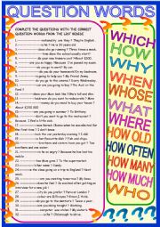 English Worksheet: Question words with key
