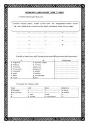 English Worksheet: TOLERANCE AND RESPECT FOR OTHERS