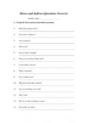 English Worksheet: Direct and Indirect Questions Exercise