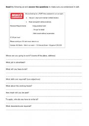 English Worksheet: Job market: understanding an ad