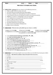 English Worksheet: Noun Clause Worksheet 1