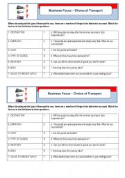 English Worksheet: LOGISTICS - Business Focus  Choice of Transport