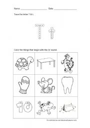 English Worksheet: Beginning Sound - Letter T