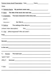 English Worksheet: book report: pair share