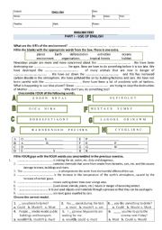 English Worksheet: 8th grade test on the environment