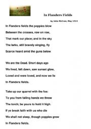 English Worksheet: IN FLANDERS  FIELDS  POEM