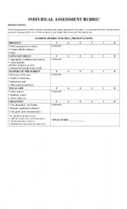 English Worksheet: Speaking rubric