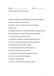 English Worksheet: Circling Irregular Verbs