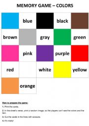 English Worksheet: Memory game - Colors