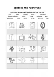 English Worksheet: Clothes and furniture