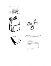 English Worksheet: School objects for kinder
