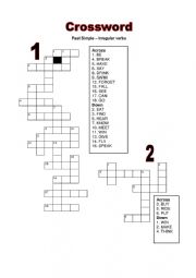 English Worksheet: Past Simple  Irregular verbs activity: crossword