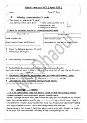  9 th form mid term test n3 tunisian pupils 