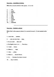 English Worksheet: Definite and indefinite Articles