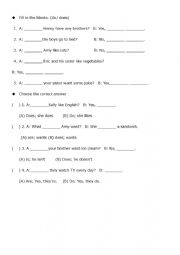 English Worksheet: The usage of do and does