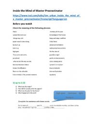 English Worksheet: Inside The Mind Of A Master Procrastinator