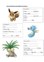 English Worksheet: Pokemon, parts of the body and the verb have