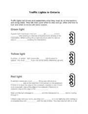 English Worksheet: Traffic Lights in Ontario 