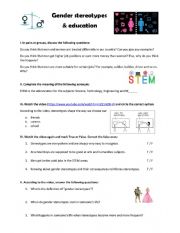English Worksheet: Gender stereotypes and education