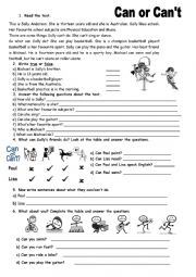 English Worksheet: CAN OR CANT