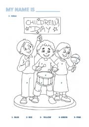 English Worksheet: Childrens day coloring activity