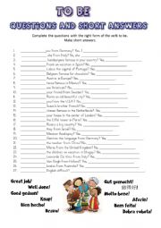 English Worksheet: to be, countries and nationalities, questions and short answers