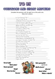 English Worksheet: to be, countries and nationalities, questions and short answers