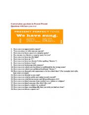 English Worksheet: questions with have you ever