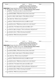 English Worksheet: Part II: Reported Speech__WH-Word Questions (Do/Does/Did)