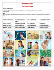 English Worksheet: MEMORY GAME: COLLOCATIONS
