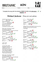 English Worksheet: Michael Jackson - You are not alone (worksheet)