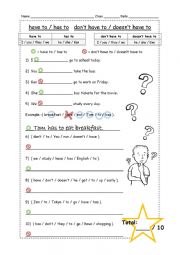 English Worksheet: Have to - Has to