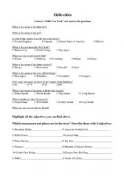 English Worksheet: Oral comprehension - New York and adjectives