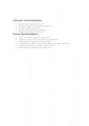 English Worksheet: asking for reccomendations