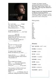 Song Worksheet - Sergey Lazarev - Scream - Eurovision 2019 ( Russia )