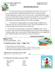 English Worksheet: washing machine invention reading comprehension