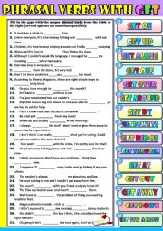 English Worksheet: Phrasal verbs with GET - exercises