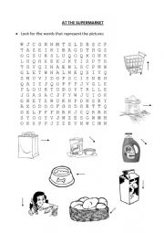 English Worksheet: Wordsearch AT THE SUPERMARKET