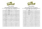 Wordsearch Simpsons family vocabulary