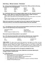 Earth song Michael Jackson worksheet