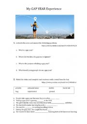 English Worksheet: My GAP YEAR Experience - listening and discussion