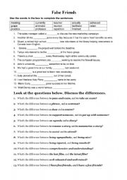 English Worksheet: false friends (English / French)