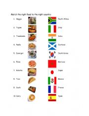 English Worksheet: World Food Matching Worksheet