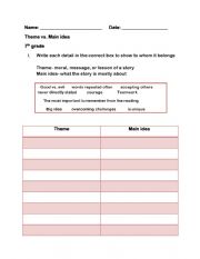 English Worksheet: theme vs. main idea