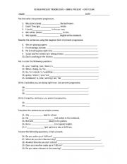 English Worksheet: Worksheet Writing practice - Present progressive Simple present Can/Cant