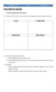 English Worksheet: Sixth Sense Guide 1 to the movie 