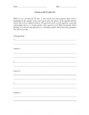 English Worksheet: Activity on a TV show