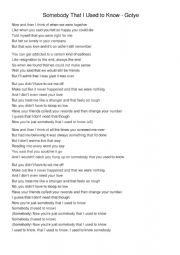 English Worksheet: Gotye - Somebody that I used to know